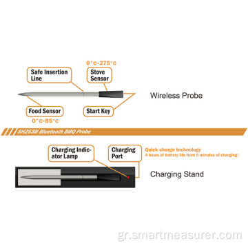 2021 Τελευταίο σχέδιο Smart Bluetooth Wireless Bluetooth BBQ Meat Probe Digital Thermometer με δωρεάν εφαρμογή